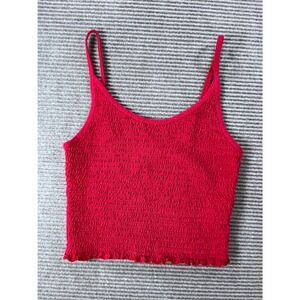 Hollister Red Smocked Cropped Tank Top Spaghetti Strap Lettuce Hem Women Small